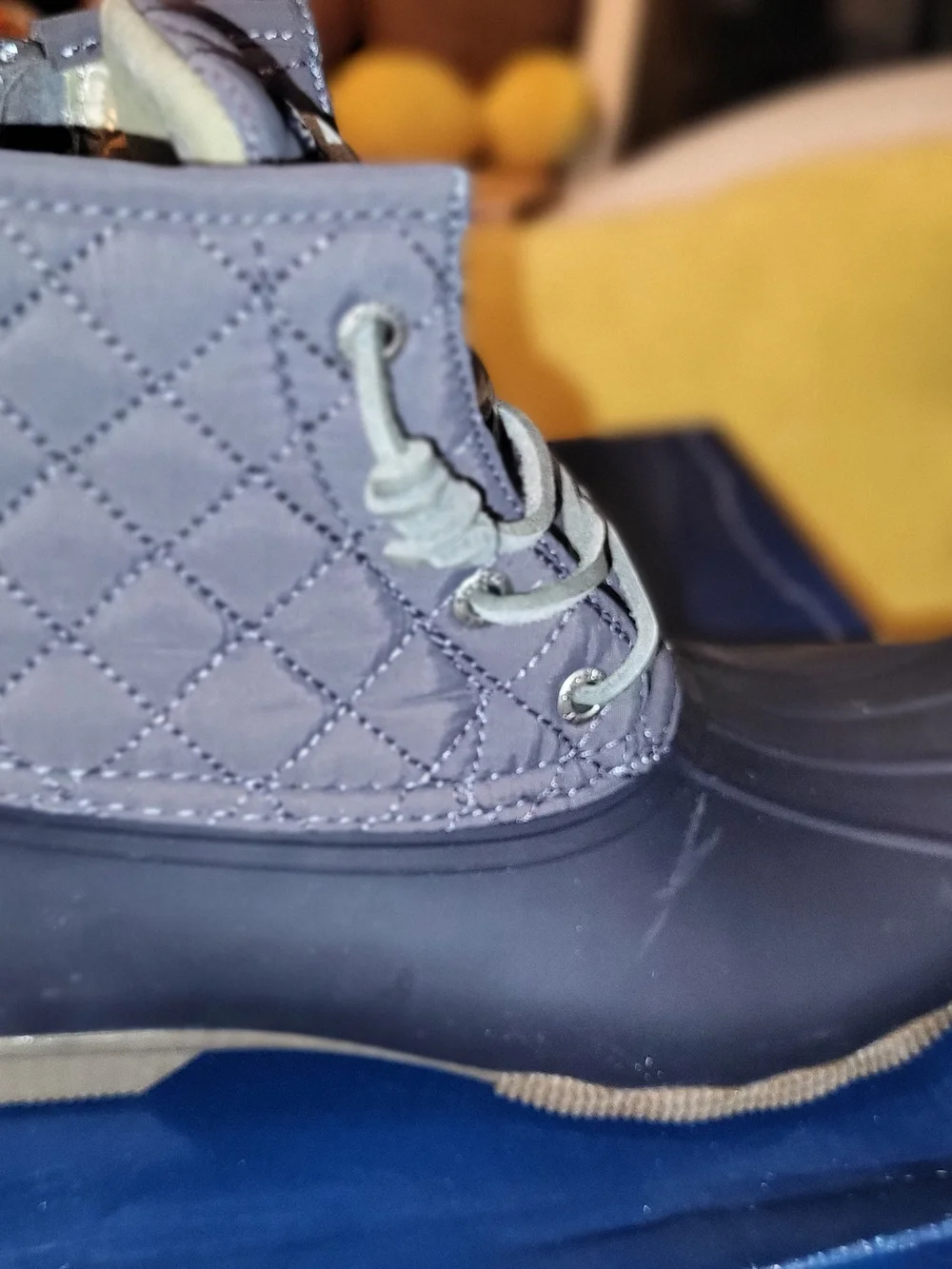 Sperry Quilted Lace-Up Winter Rain Boot - Gray